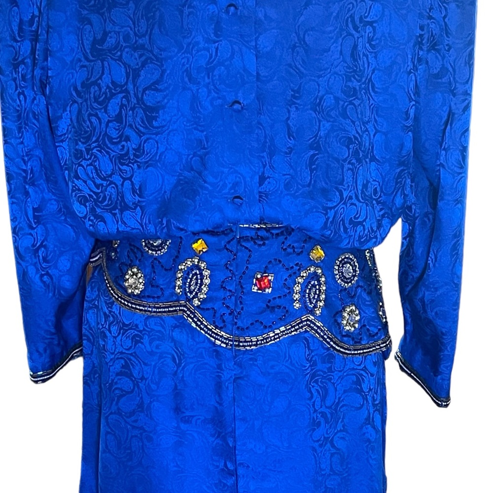 Vintage 80’s D’ore 100% Silk Dress Beautiful Jewels & Beading Women’s Size 14 - Picture 7 of 12